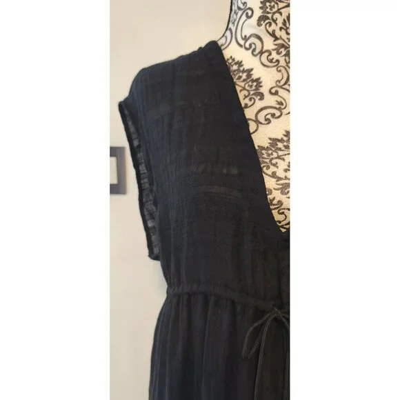 Robin Piccone Natalie Black Cover-Up Dress Drawstring Waist Fringe Hem Medium - Picture 4 of 7